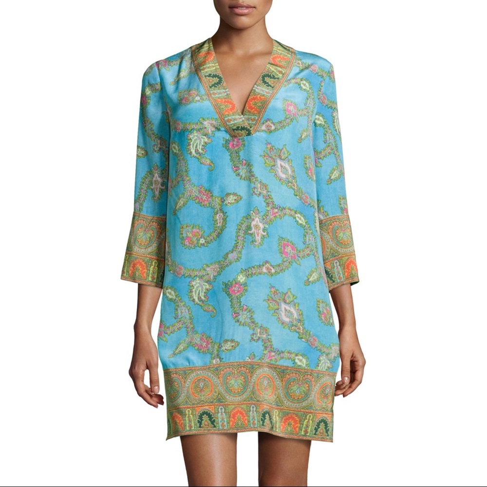 Marchesa Voyage Paisley Print Silk Tunic Turquoise